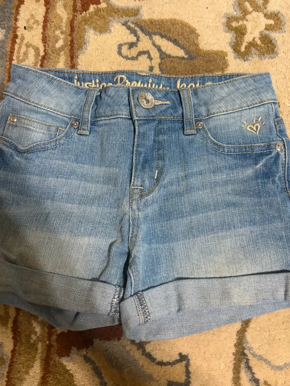 Justice girls Blue Denim Lace Trim Shorts -